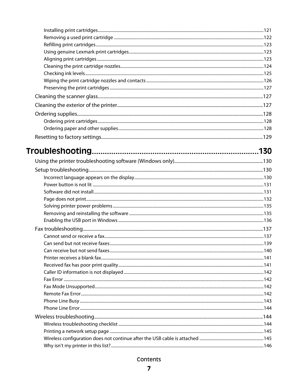 Troubleshooting | Lexmark 7600 Series User Manual | Page 7 / 181