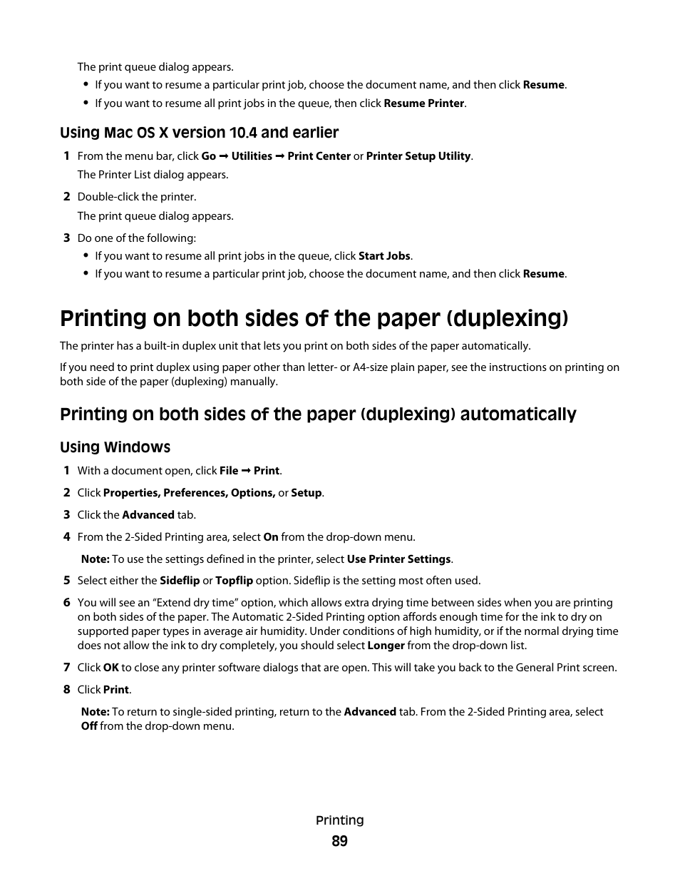 Printing on both sides of the paper (duplexing) | Lexmark 7600 Series User Manual | Page 89 / 181