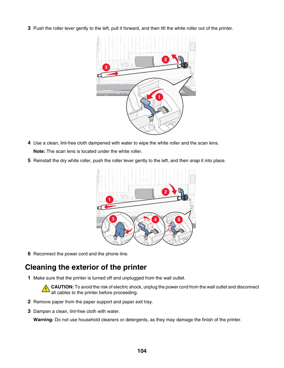 Cleaning the exterior of the printer | Lexmark 5000 Series User Manual | Page 104 / 171