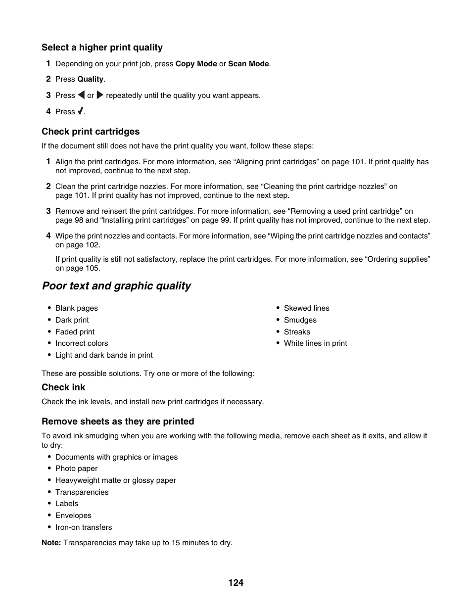 Poor text and graphic quality | Lexmark 5000 Series User Manual | Page 124 / 171