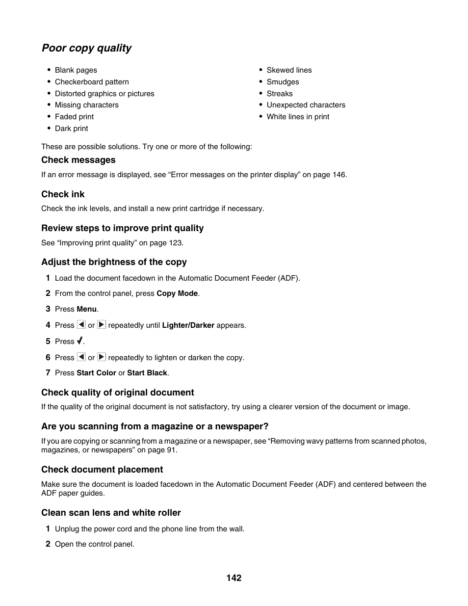 Poor copy quality | Lexmark 5000 Series User Manual | Page 142 / 171