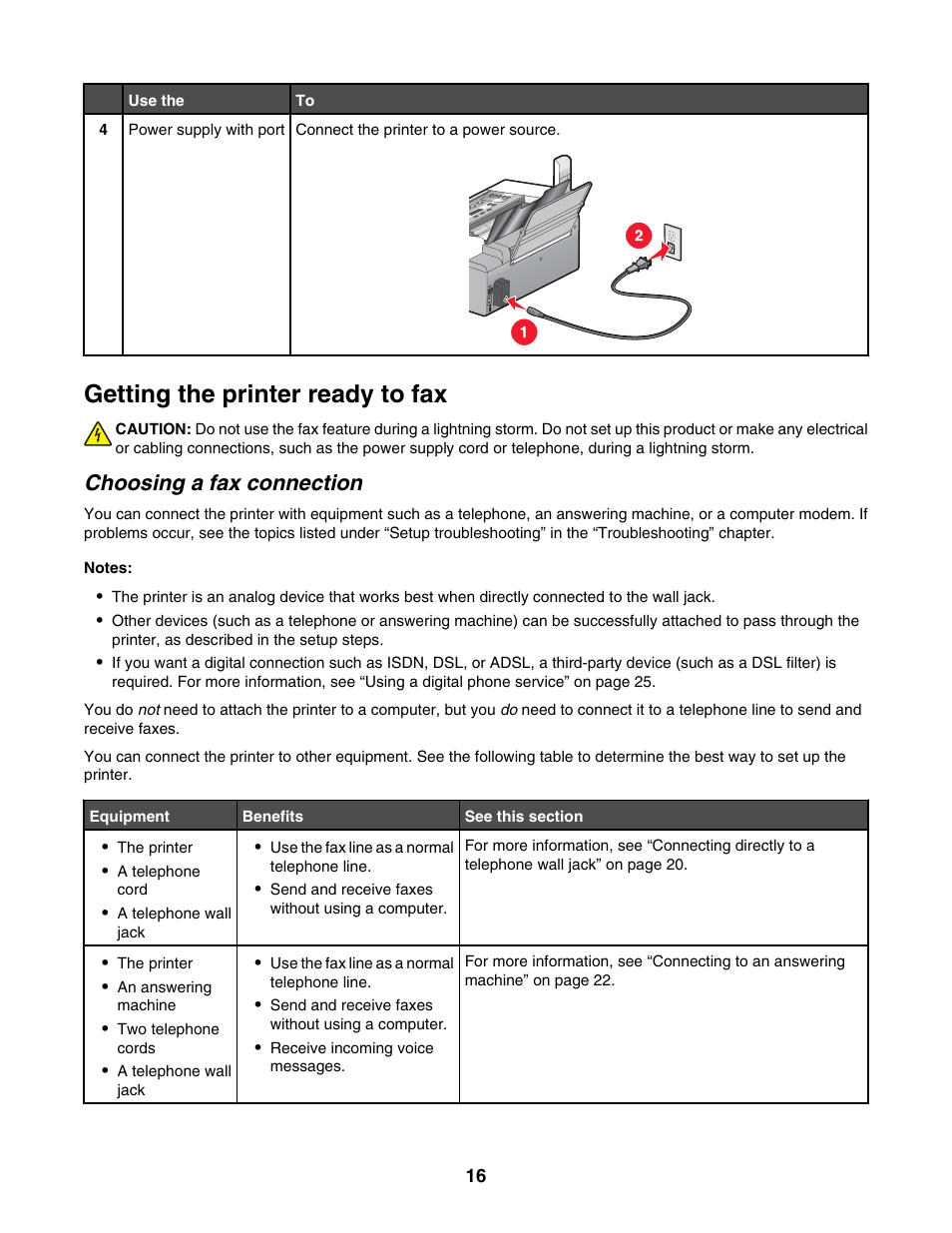 Getting the printer ready to fax, Choosing a fax connection | Lexmark 5000 Series User Manual | Page 16 / 171