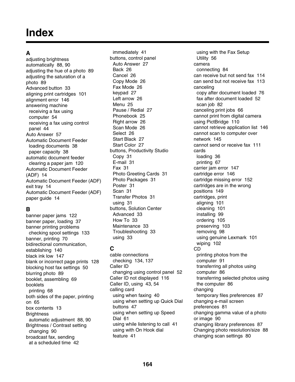 Index | Lexmark 5000 Series User Manual | Page 164 / 171