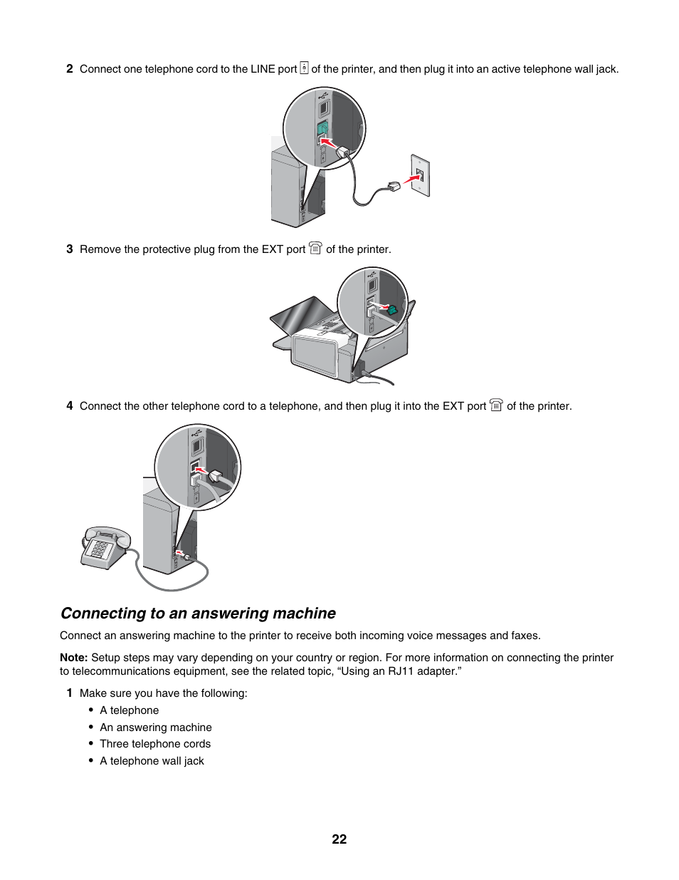 Connecting to an answering machine | Lexmark 5000 Series User Manual | Page 22 / 171
