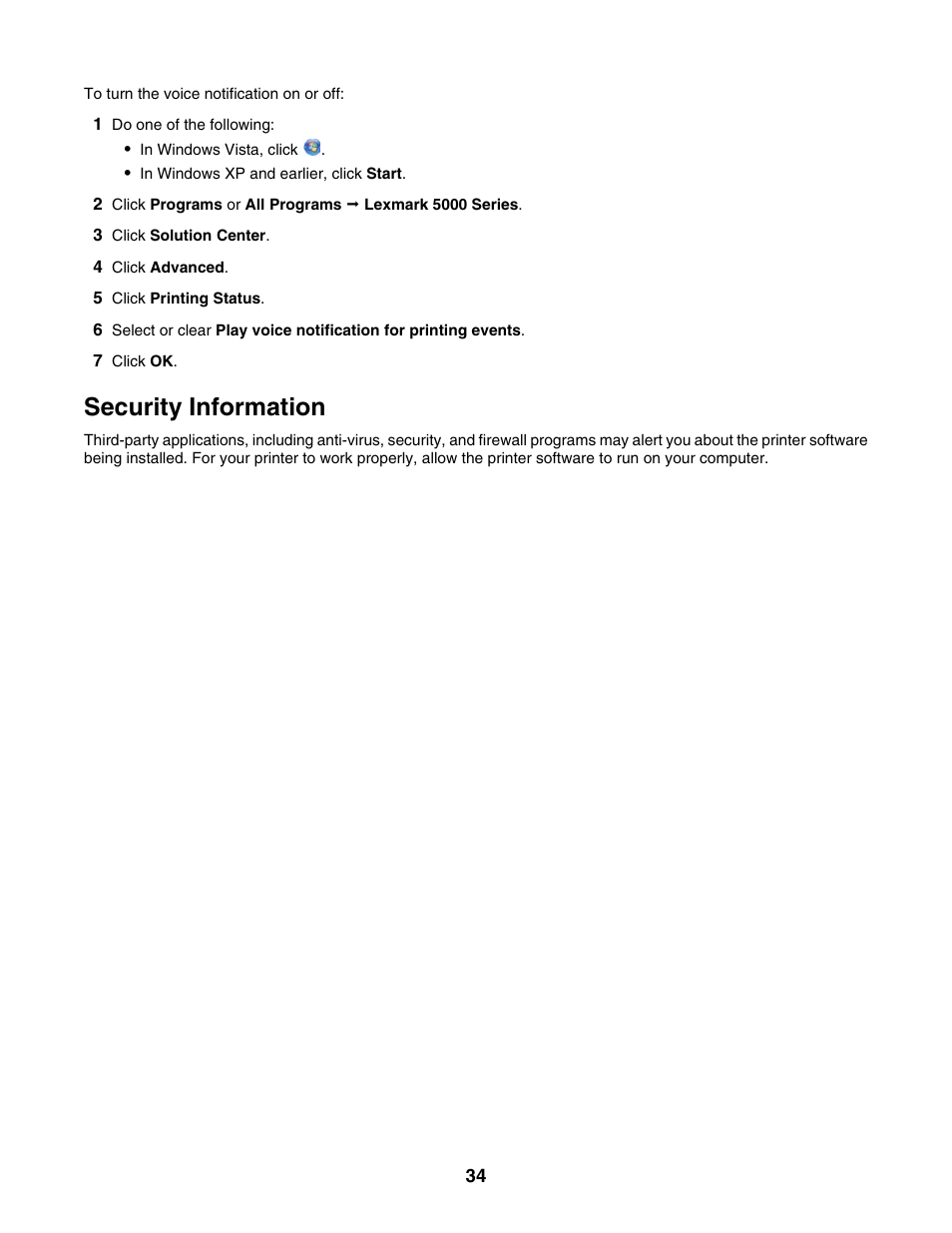Security information | Lexmark 5000 Series User Manual | Page 34 / 171