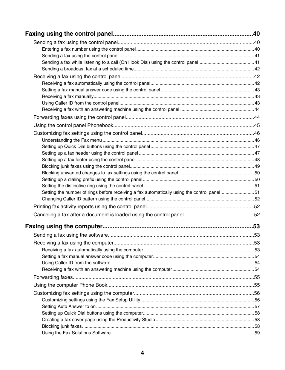 Faxing using the control panel, Faxing using the computer | Lexmark 5000 Series User Manual | Page 4 / 171