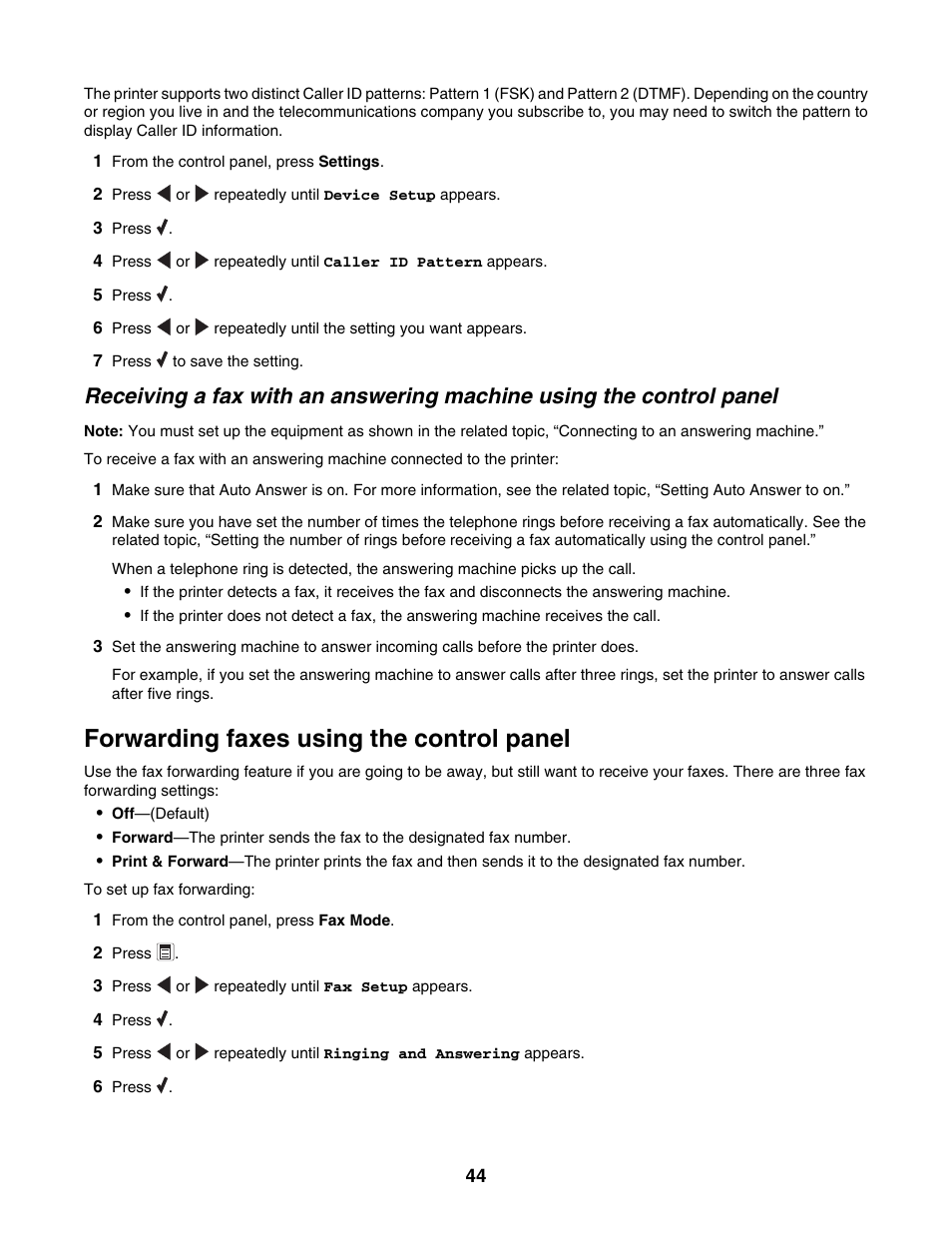 Forwarding faxes using the control panel | Lexmark 5000 Series User Manual | Page 44 / 171