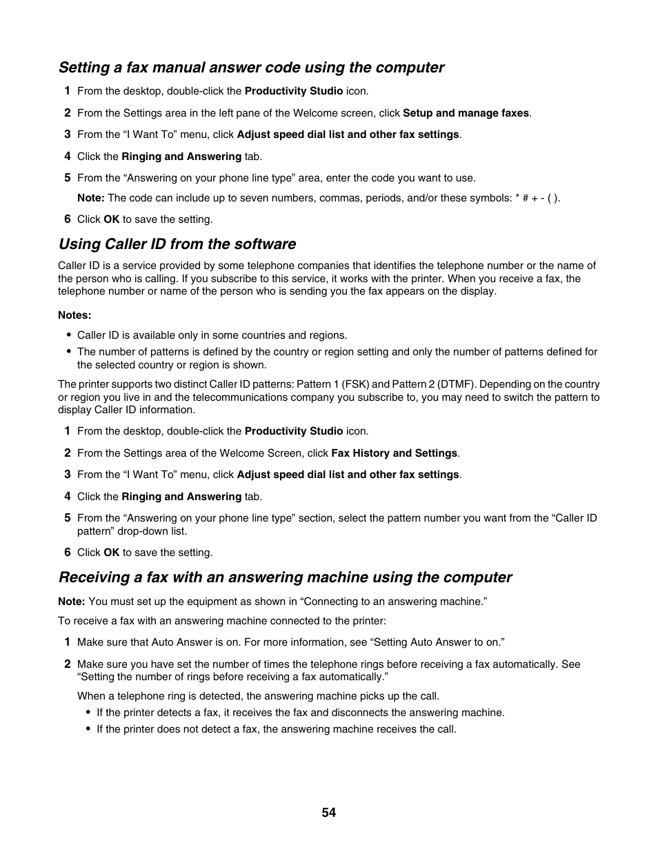 Using caller id from the software | Lexmark 5000 Series User Manual | Page 54 / 171