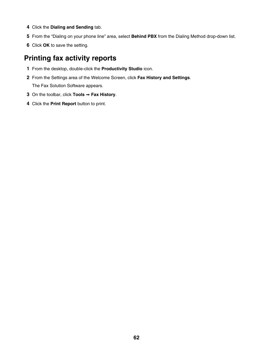 Printing fax activity reports | Lexmark 5000 Series User Manual | Page 62 / 171