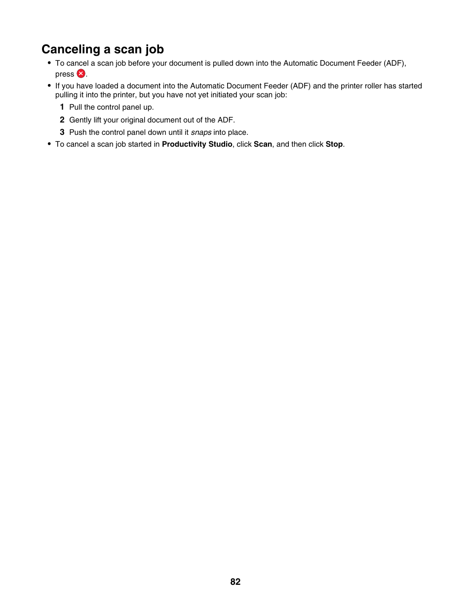 Canceling a scan job | Lexmark 5000 Series User Manual | Page 82 / 171