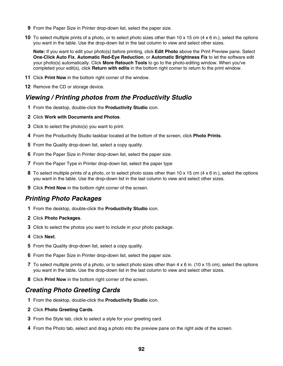 Printing photo packages, Creating photo greeting cards | Lexmark 5000 Series User Manual | Page 92 / 171
