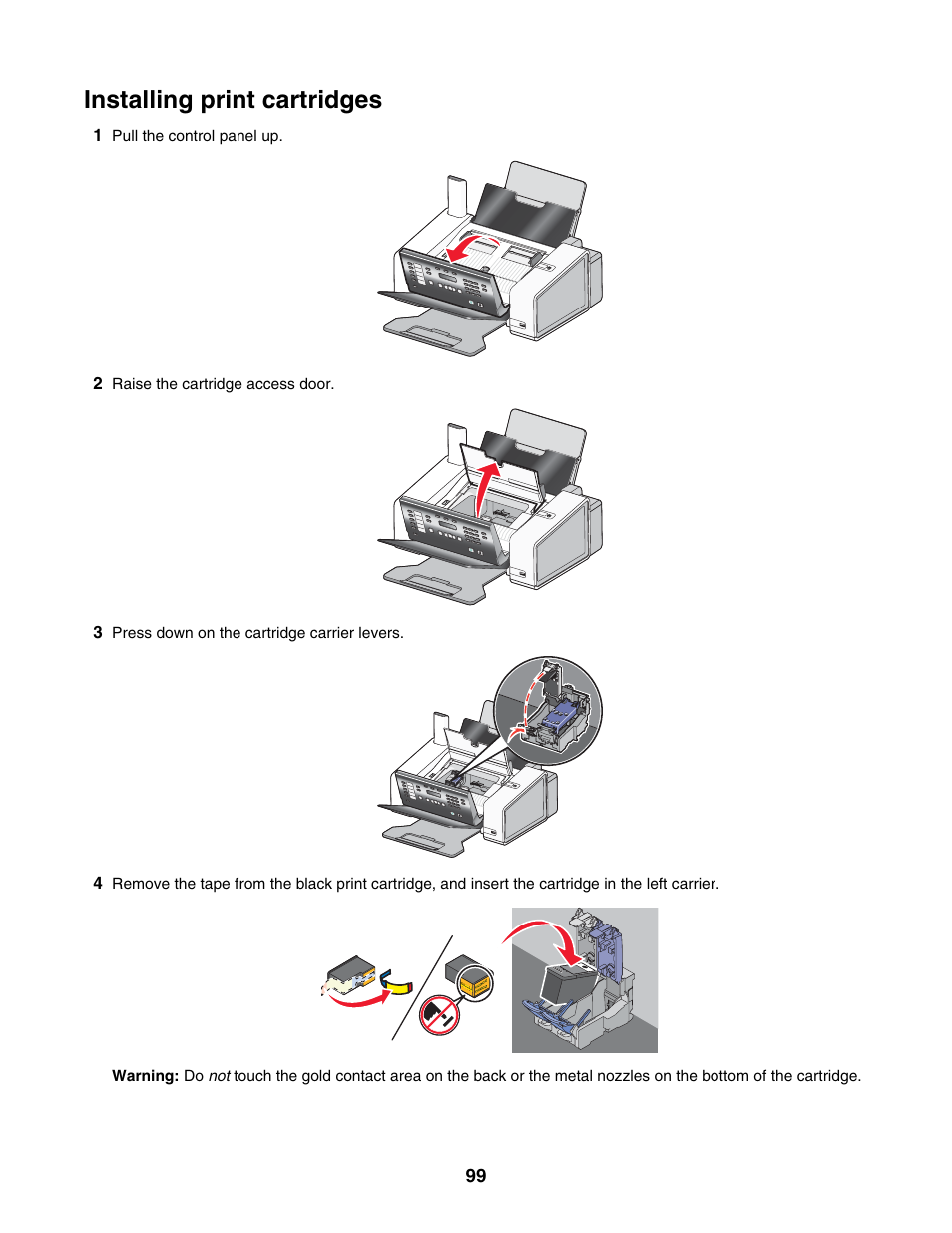 Installing print cartridges | Lexmark 5000 Series User Manual | Page 99 / 171