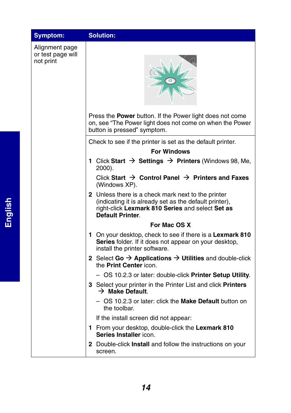 14 englis h | Lexmark 810 Series User Manual | Page 14 / 22