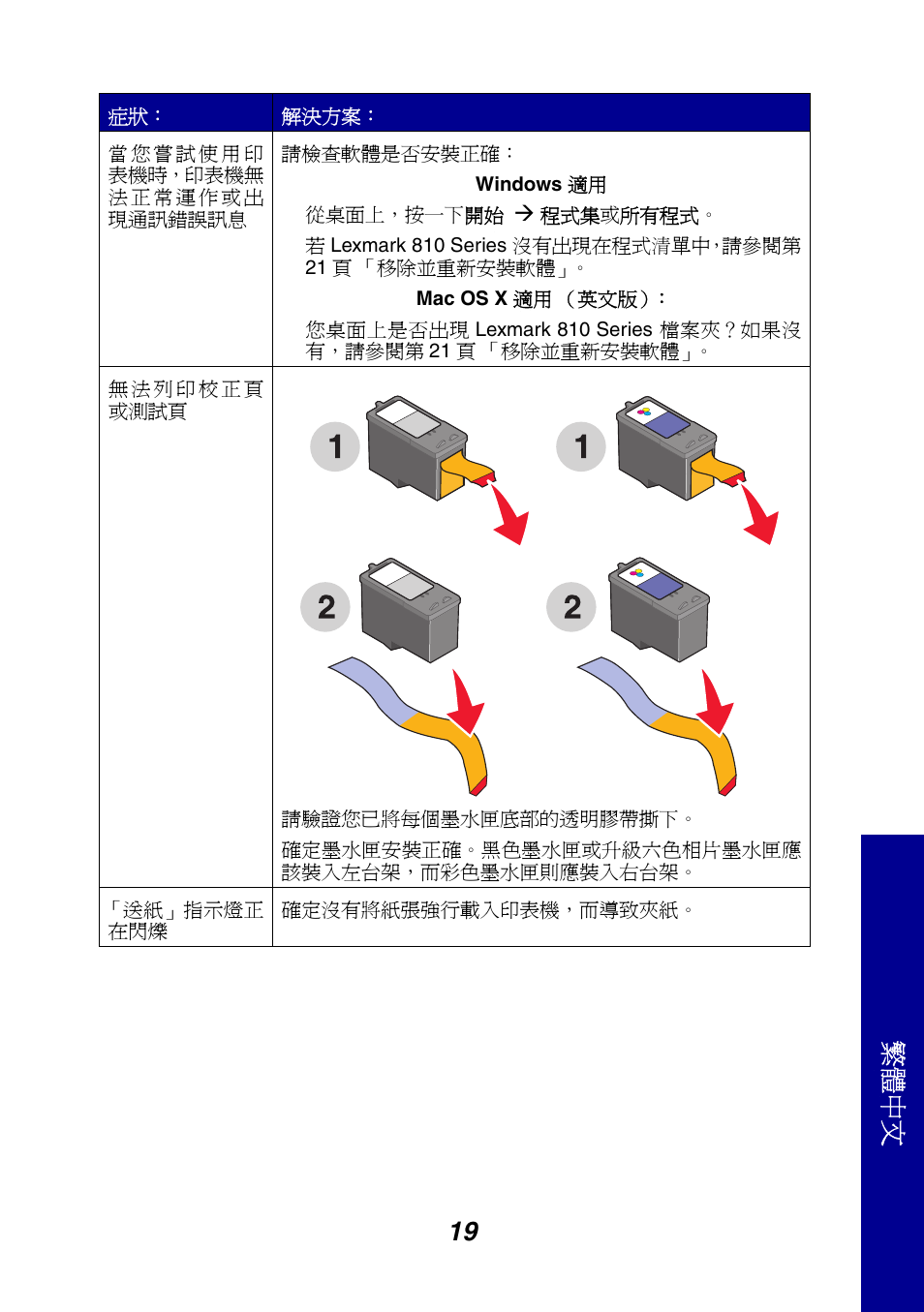 繁體中文 19 | Lexmark 810 Series User Manual | Page 19 / 22