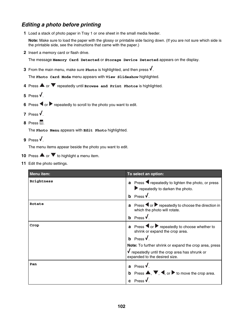 Editing a photo before printing | Lexmark 9300 Series User Manual | Page 102 / 198
