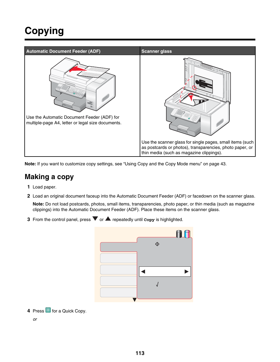 Copying, Making a copy, 31 pm | Lexmark 9300 Series User Manual | Page 113 / 198