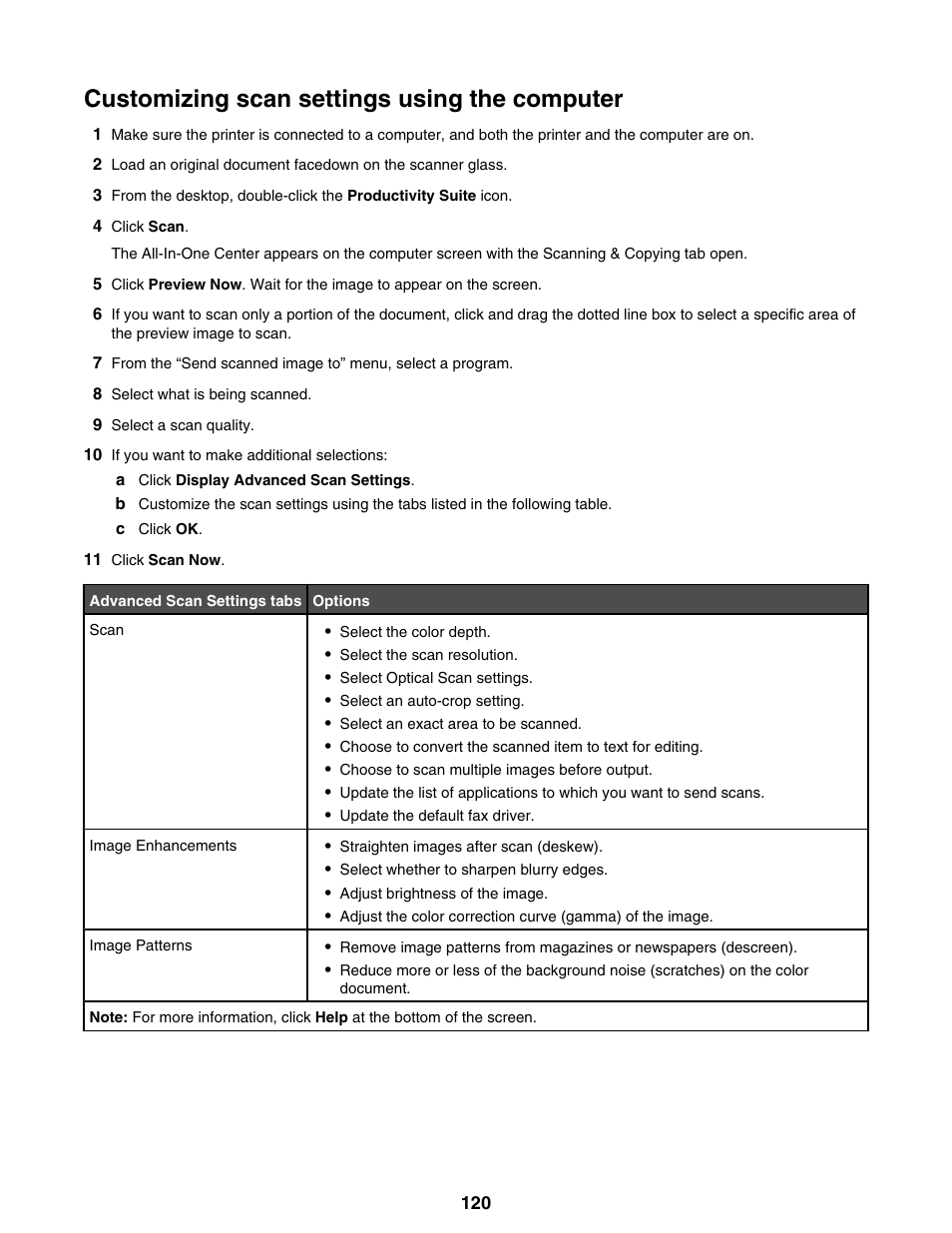Customizing scan settings using the computer | Lexmark 9300 Series User Manual | Page 120 / 198