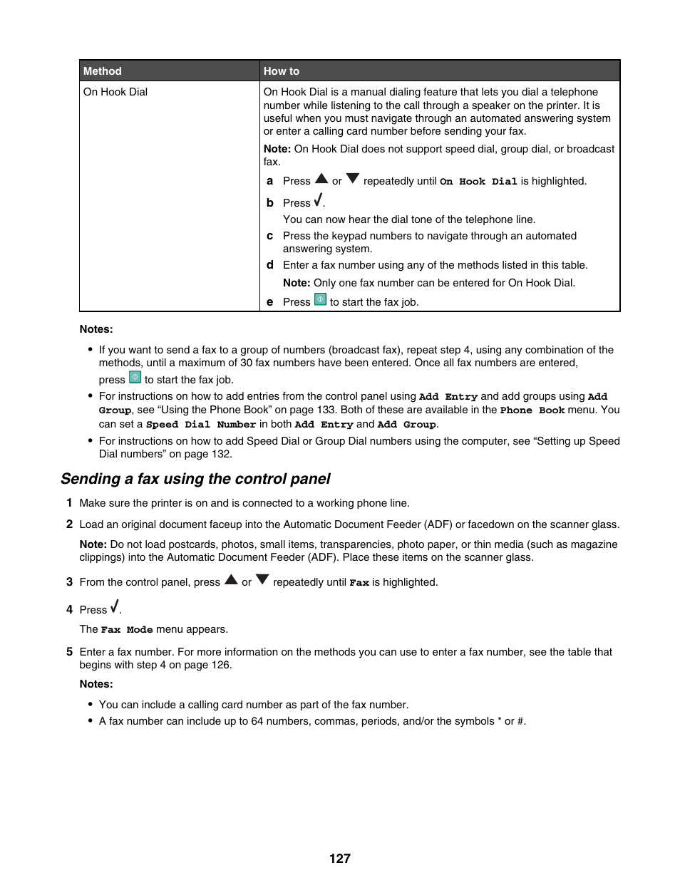 Sending a fax using the control panel | Lexmark 9300 Series User Manual | Page 127 / 198