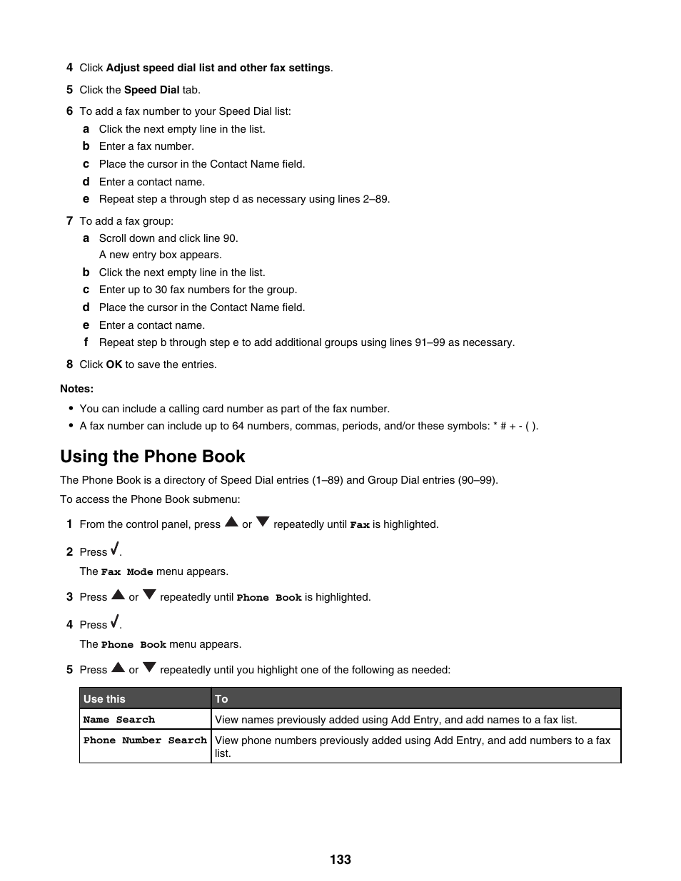 Using the phone book | Lexmark 9300 Series User Manual | Page 133 / 198