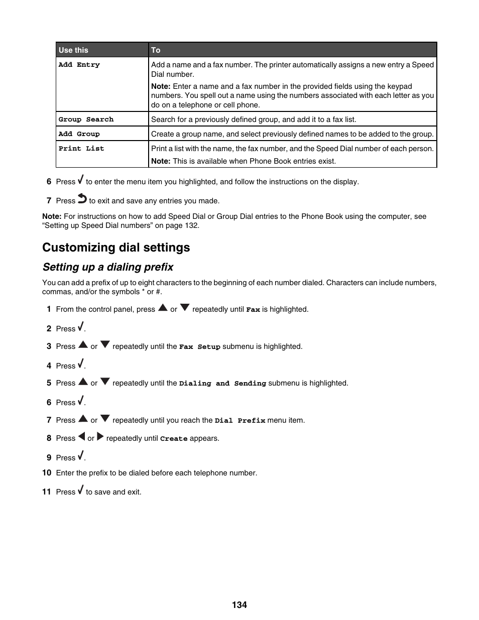 Customizing dial settings, Setting up a dialing prefix | Lexmark 9300 Series User Manual | Page 134 / 198