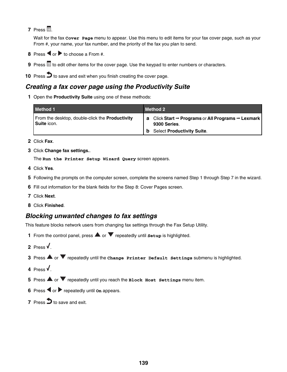 Blocking unwanted changes to fax settings | Lexmark 9300 Series User Manual | Page 139 / 198