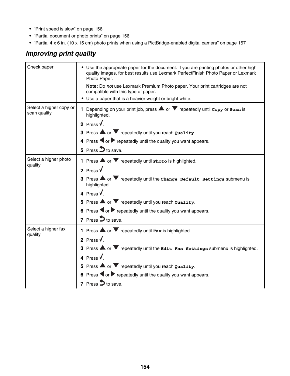 Improving print quality | Lexmark 9300 Series User Manual | Page 154 / 198