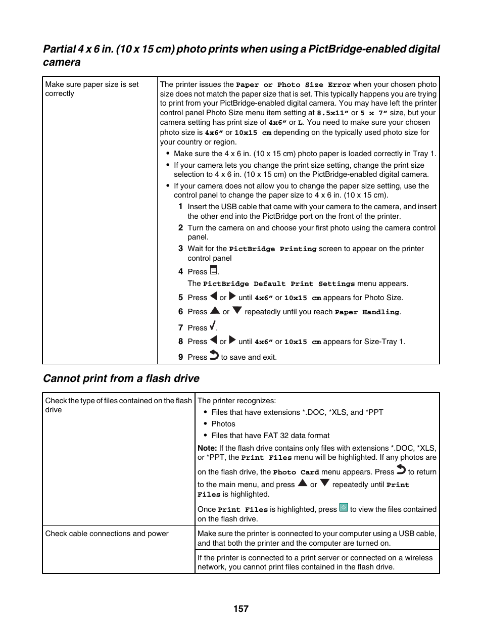 Cannot print from a flash drive | Lexmark 9300 Series User Manual | Page 157 / 198