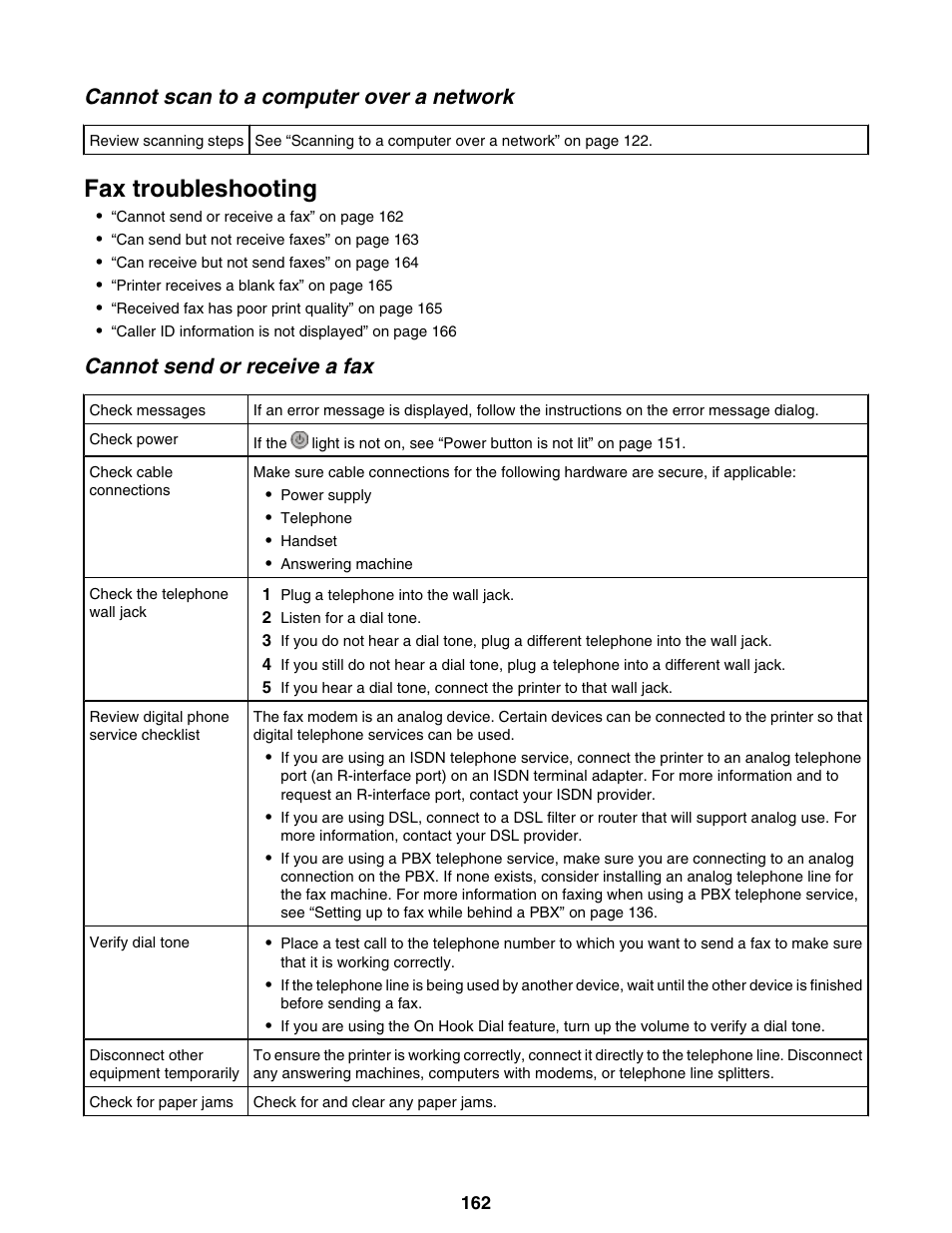 Cannot scan to a computer over a network, Fax troubleshooting, Cannot send or receive a fax | Lexmark 9300 Series User Manual | Page 162 / 198