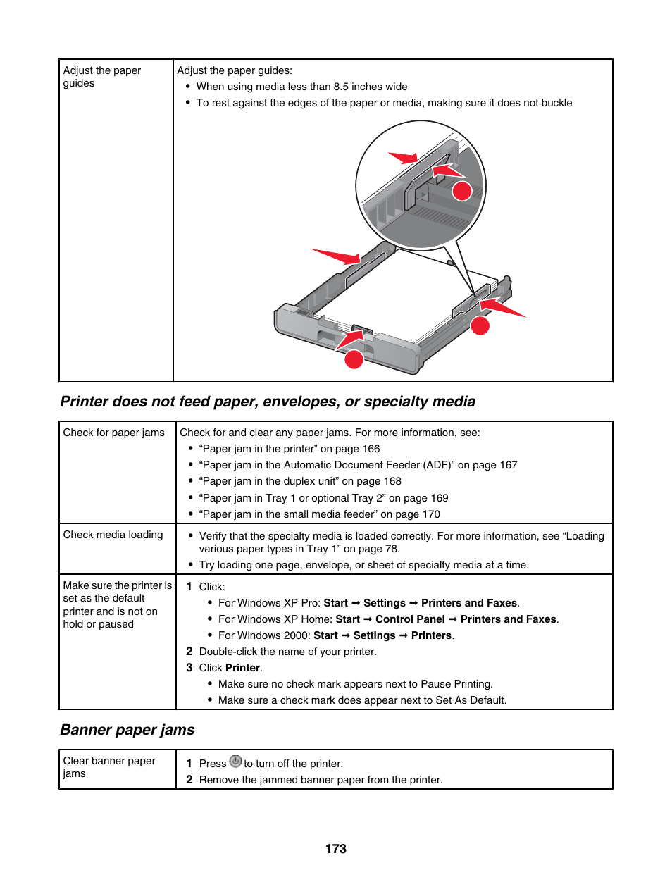 Banner paper jams | Lexmark 9300 Series User Manual | Page 173 / 198