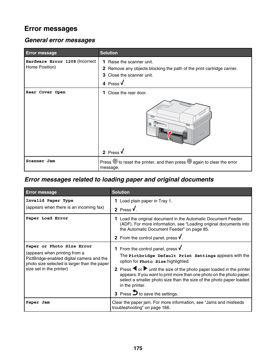 Error messages, General error messages | Lexmark 9300 Series User Manual | Page 175 / 198