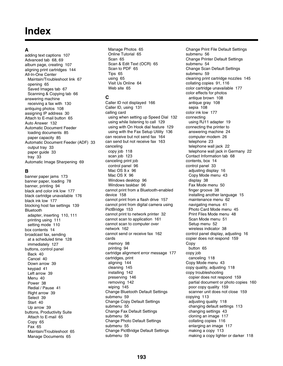 Index | Lexmark 9300 Series User Manual | Page 193 / 198