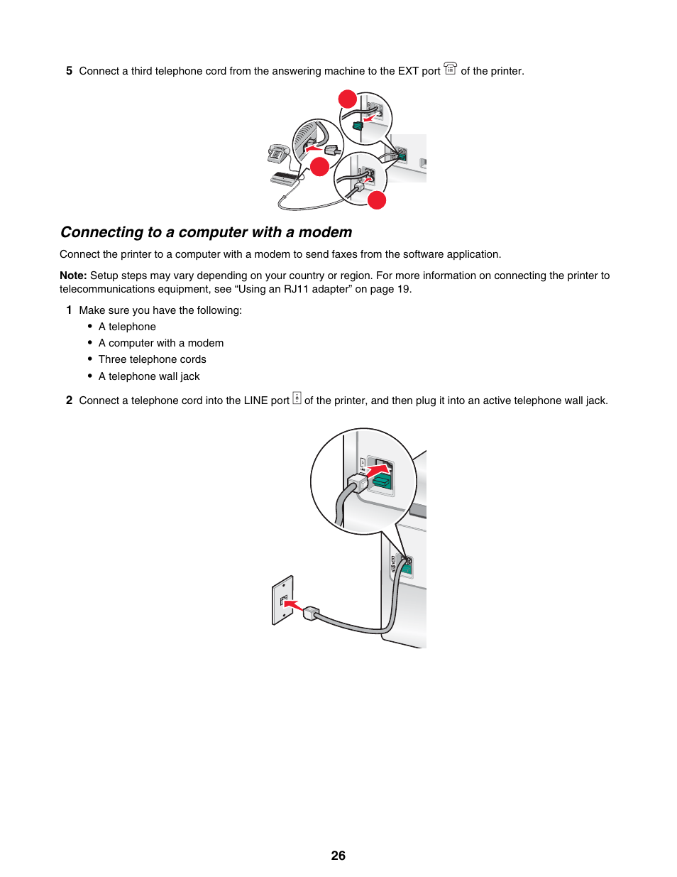 Connecting to a computer with a modem | Lexmark 9300 Series User Manual | Page 26 / 198