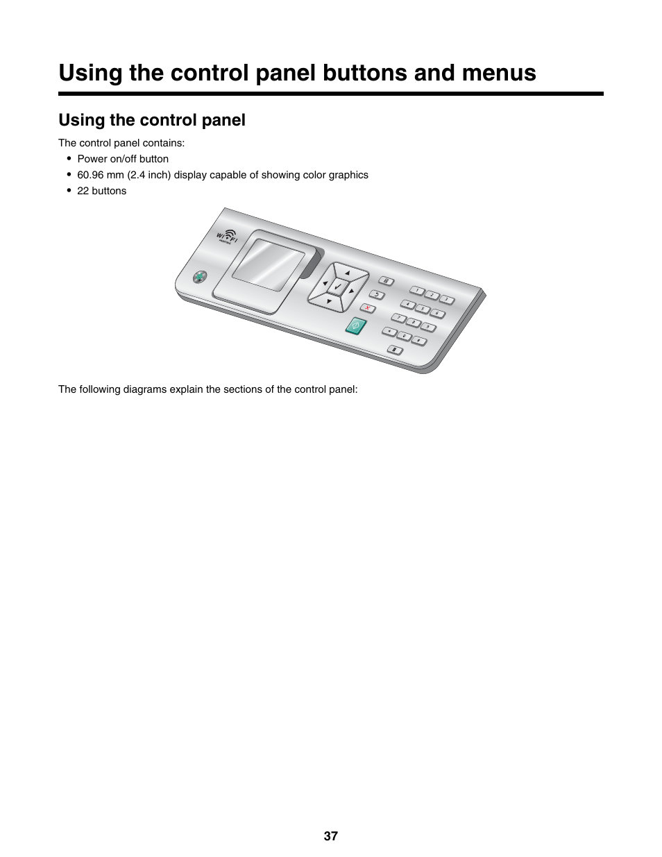 Using the control panel buttons and menus, Using the control panel | Lexmark 9300 Series User Manual | Page 37 / 198