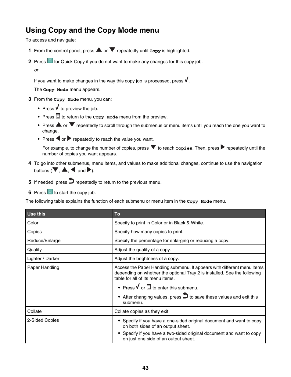 Using copy and the copy mode menu | Lexmark 9300 Series User Manual | Page 43 / 198