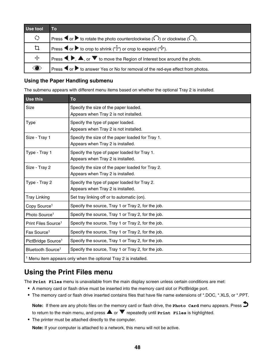 Using the print files menu | Lexmark 9300 Series User Manual | Page 48 / 198