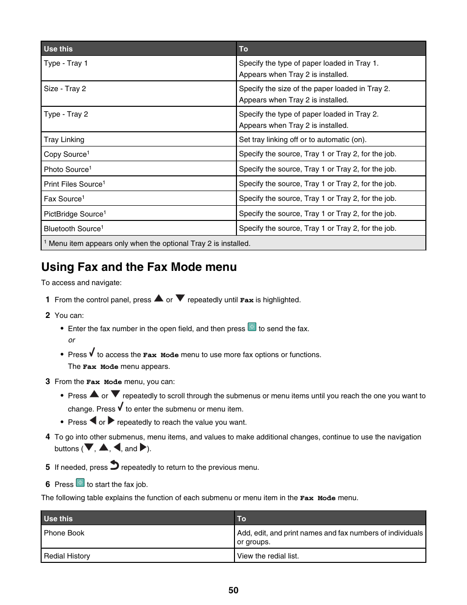 Using fax and the fax mode menu | Lexmark 9300 Series User Manual | Page 50 / 198