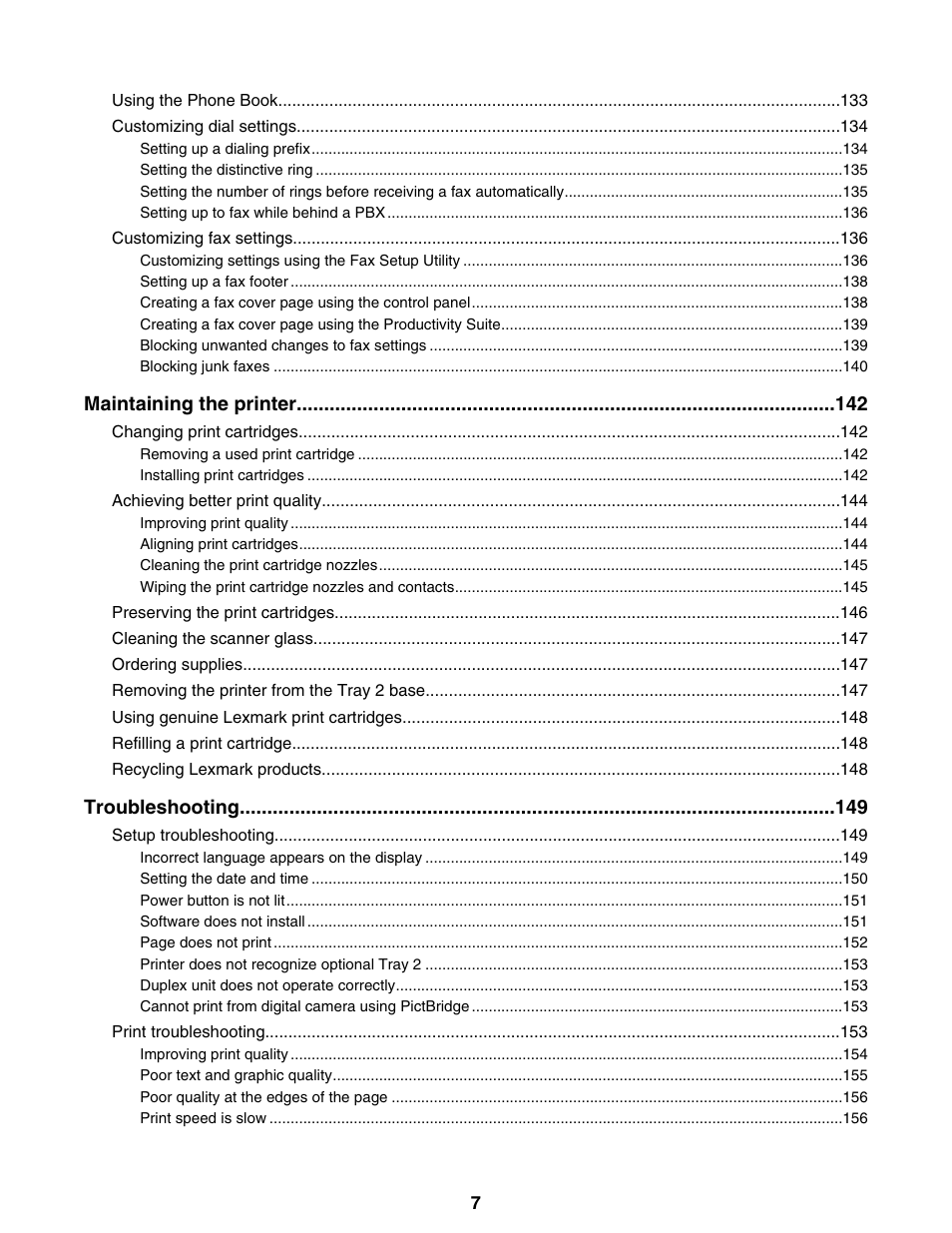 Maintaining the printer, Troubleshooting | Lexmark 9300 Series User Manual | Page 7 / 198