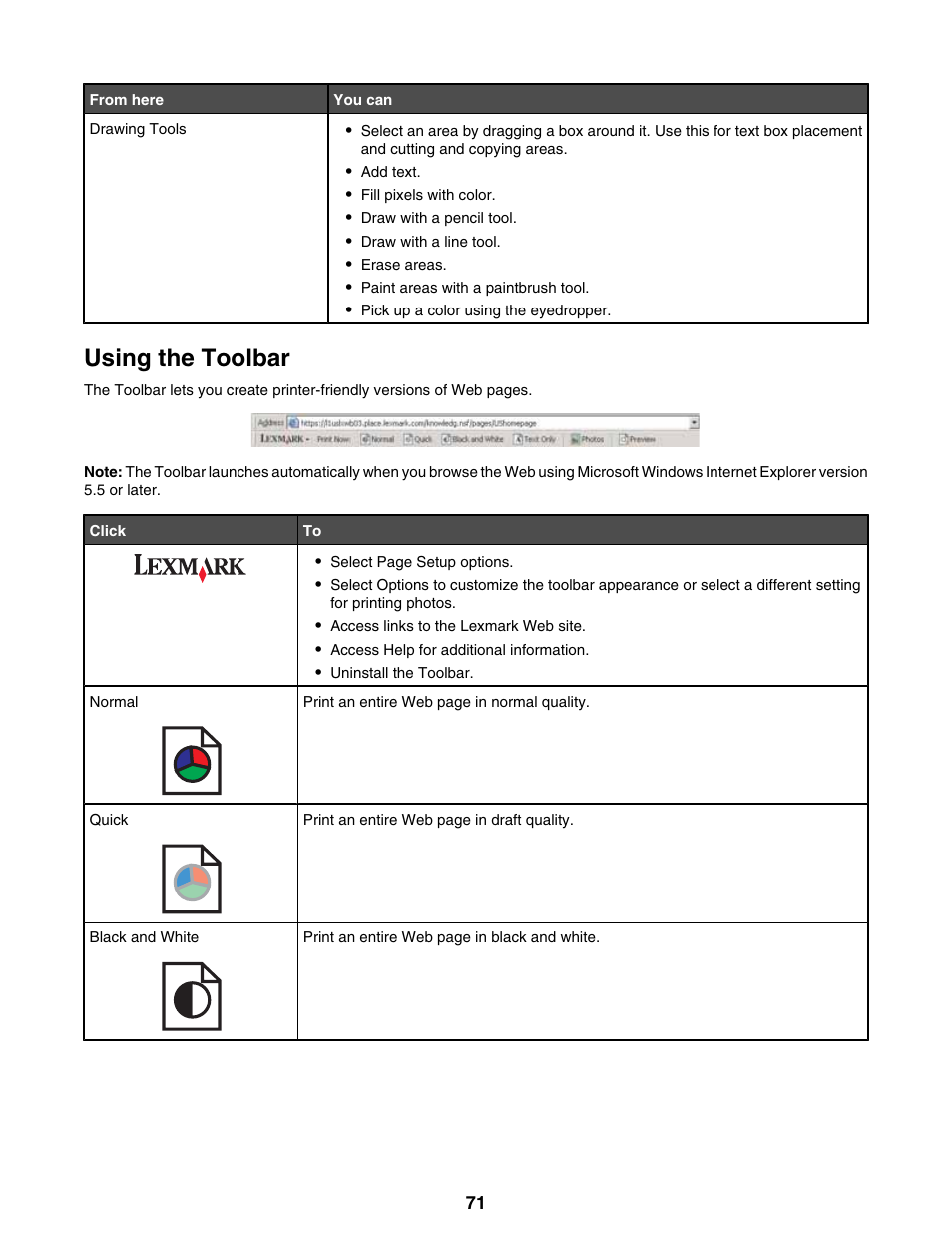 Using the toolbar | Lexmark 9300 Series User Manual | Page 71 / 198