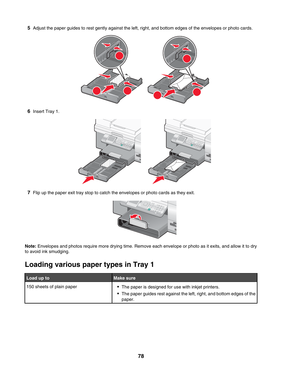 Loading various paper types in tray 1 | Lexmark 9300 Series User Manual | Page 78 / 198