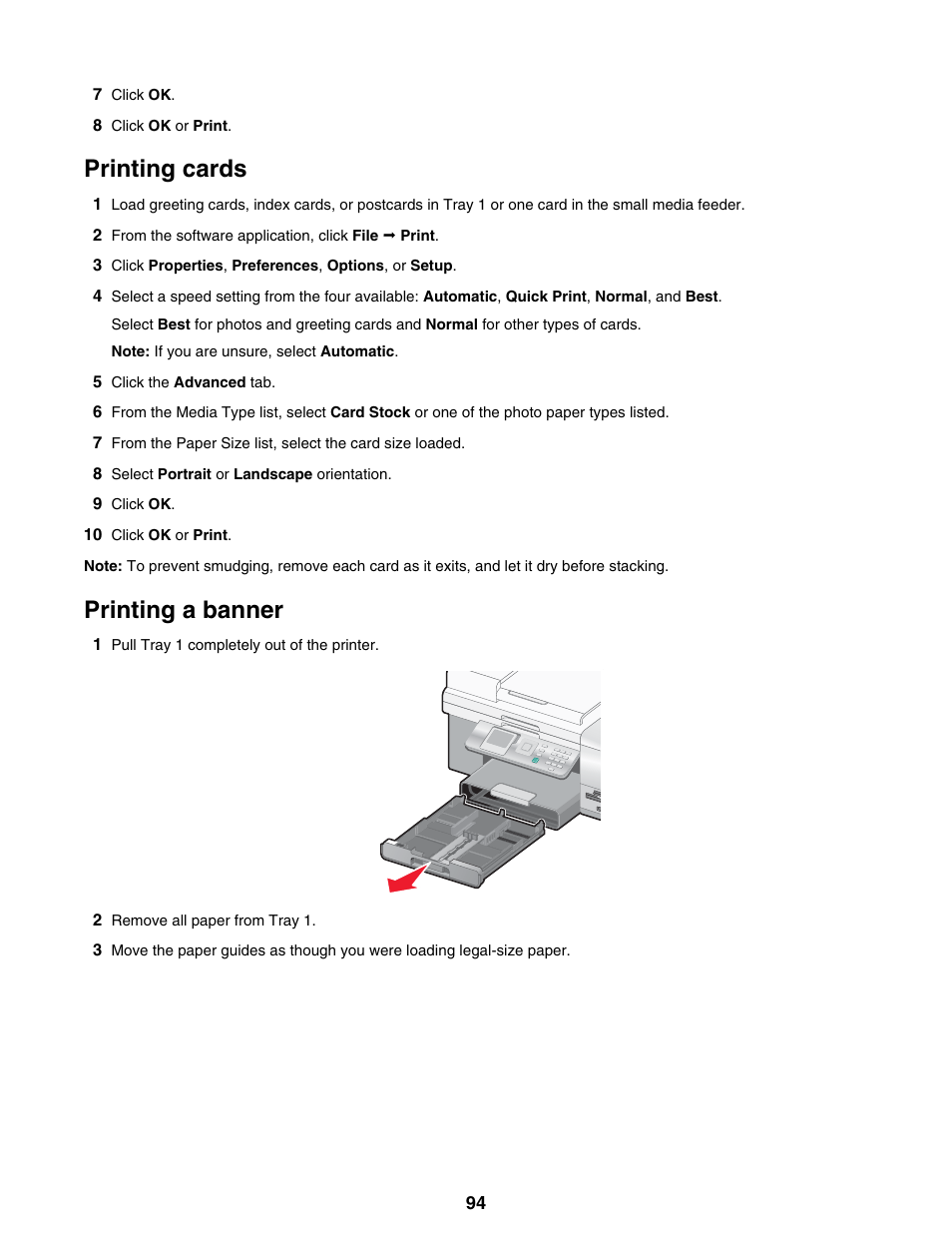 Printing cards, Printing a banner | Lexmark 9300 Series User Manual | Page 94 / 198