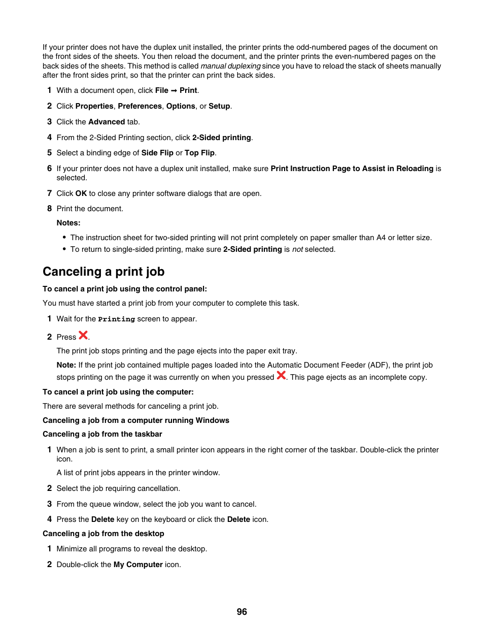 Canceling a print job | Lexmark 9300 Series User Manual | Page 96 / 198