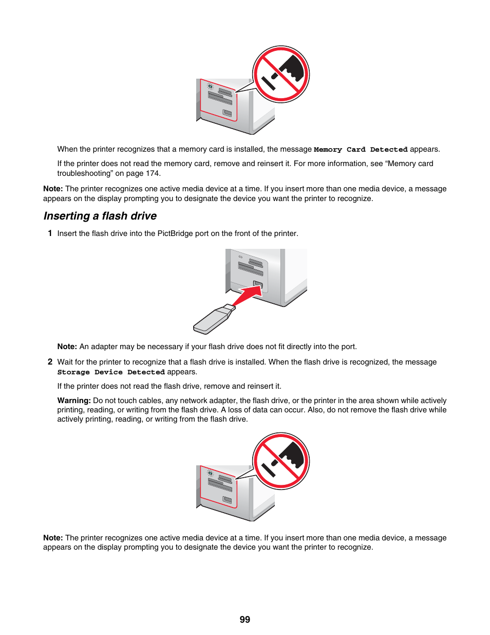 Inserting a flash drive | Lexmark 9300 Series User Manual | Page 99 / 198