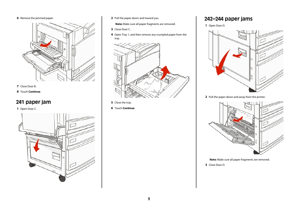 241 paper jam, 242–244 paper jams | Lexmark X945 User Manual | Page 3 / 8