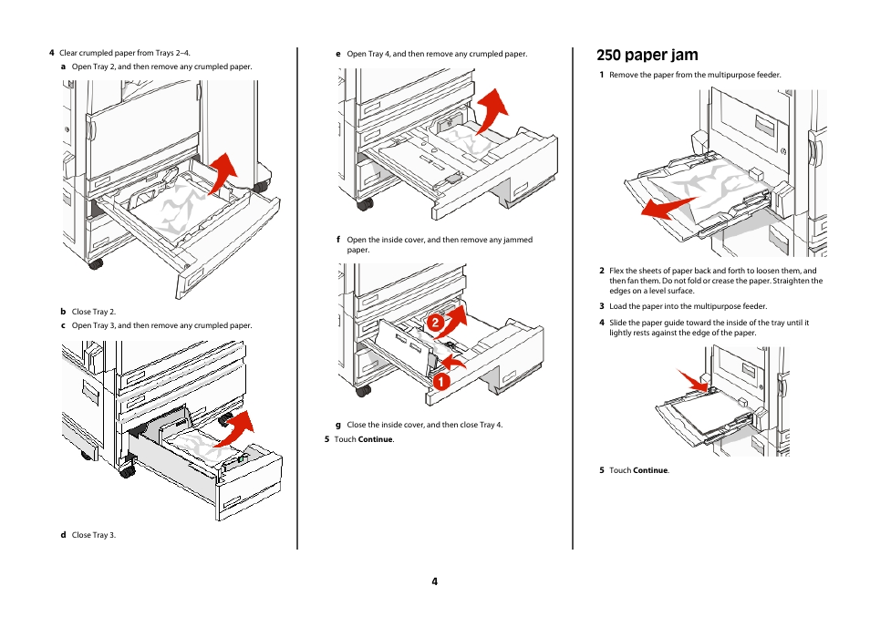 250 paper jam | Lexmark X945 User Manual | Page 4 / 8