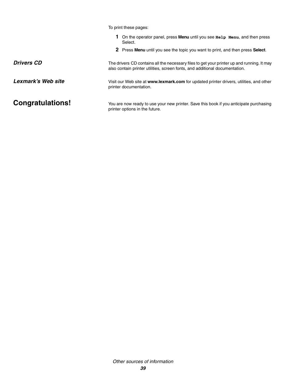 Drivers cd, Lexmark’s web site | Lexmark C 760 User Manual | Page 39 / 39