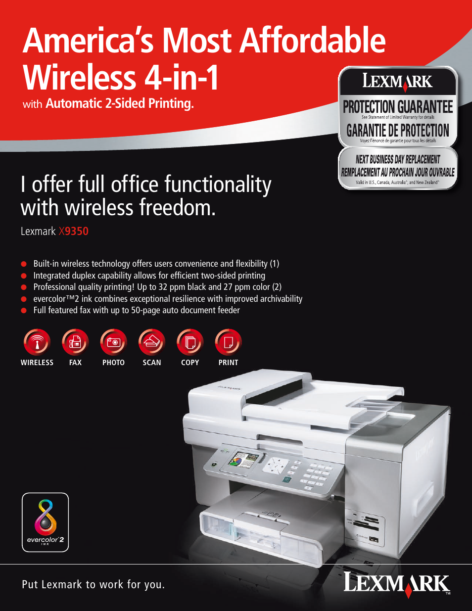 Lexmark x9350 User Manual | 2 pages