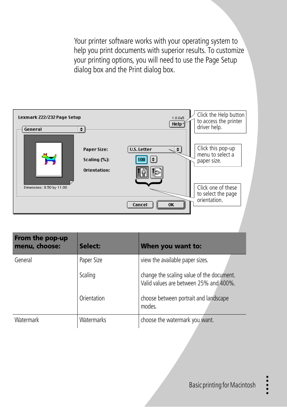 Step 2: customize the printing options, Page setup | Lexmark Z32 User Manual | Page 13 / 44