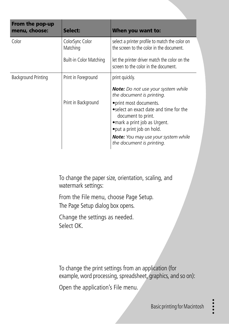 Changing the page settings, Changing the print settings from an application | Lexmark Z32 User Manual | Page 15 / 44