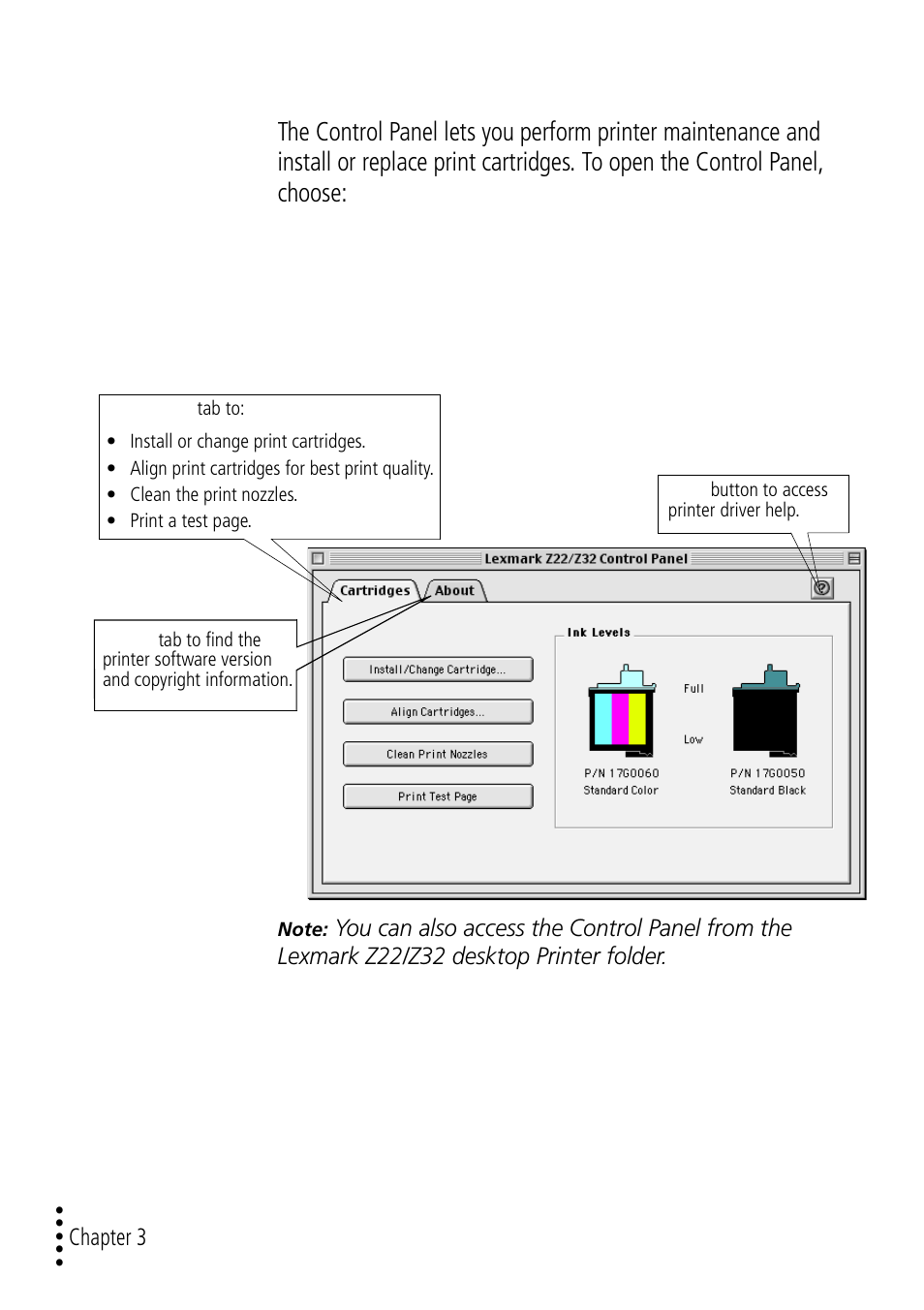 Using the control panel in macintosh | Lexmark Z32 User Manual | Page 20 / 44