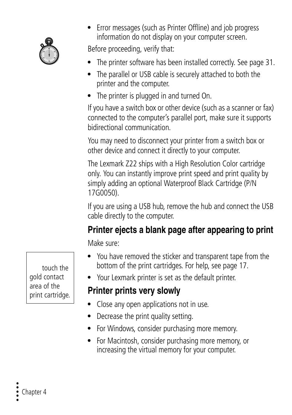Printer prints very slowly | Lexmark Z32 User Manual | Page 28 / 44
